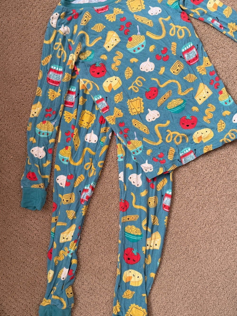 Little Sleepies Teal Pasta & Saucy Snack Print Kids Pajama Set